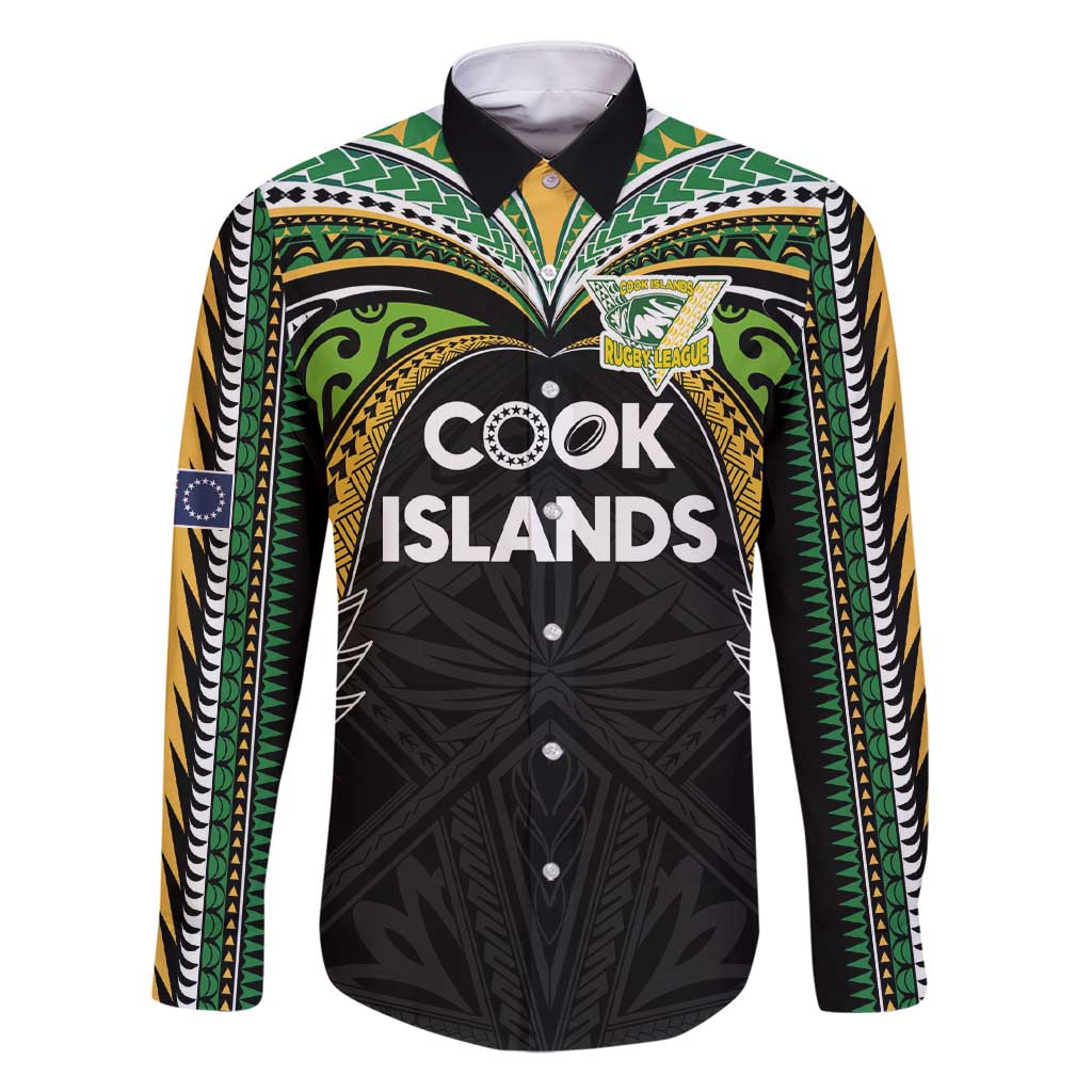 Custom Cook Islands Rugby League Family Matching Short Sleeve Bodycon Dress and Hawaiian Shirt Tatau Tribal Motifs-Black Color - Polynesian Pride