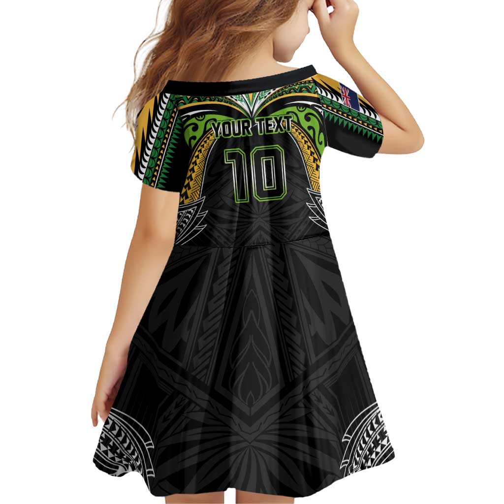 Custom Cook Islands Rugby League Family Matching Summer Maxi Dress and Hawaiian Shirt Tatau Tribal Motifs-Black Color LT03 - Polynesian Pride