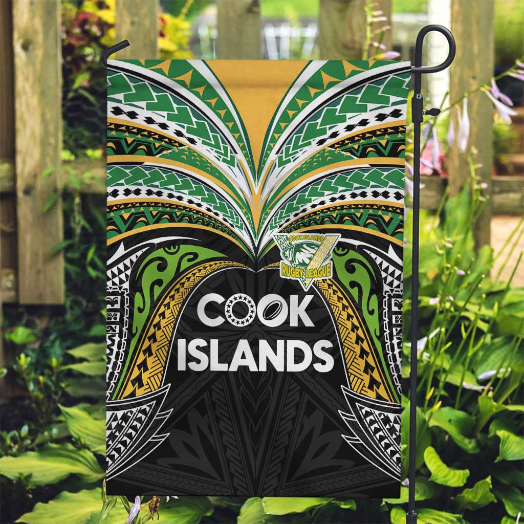 Cook Islands Rugby League Garden Flag Tatau Tribal Motifs-Black Color - Polynesian Pride