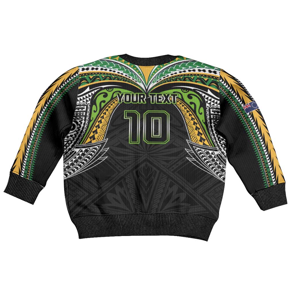 Custom Cook Islands Rugby League Kid Ugly Christmas Sweater Tatau Tribal Motifs-Black Color - Polynesian Pride