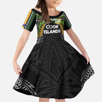 Custom Cook Islands Rugby League Kid Short Sleeve Dress Tatau Tribal Motifs-Black Color - Polynesian Pride