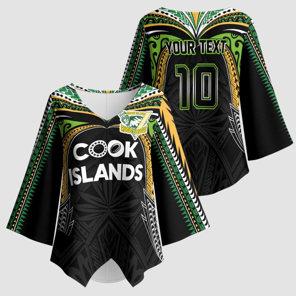 Custom Cook Islands Rugby League Kimono Sleeve Blouse Tatau Tribal Motifs-Black Color - Polynesian Pride