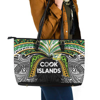 Cook Islands Rugby League Leather Tote Bag Tatau Tribal Motifs-Black Color - Polynesian Pride