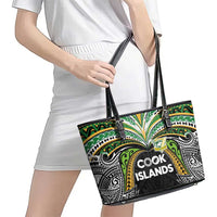 Cook Islands Rugby League Leather Tote Bag Tatau Tribal Motifs-Black Color - Polynesian Pride