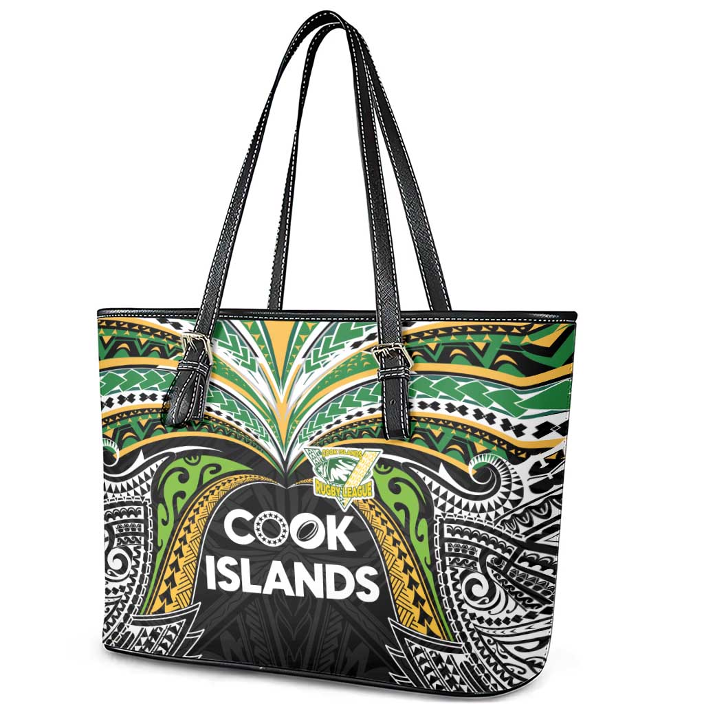Cook Islands Rugby League Leather Tote Bag Tatau Tribal Motifs-Black Color - Polynesian Pride