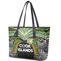 Cook Islands Rugby League Leather Tote Bag Tatau Tribal Motifs-Black Color - Polynesian Pride