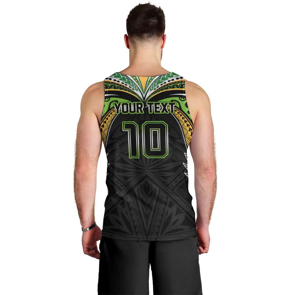 Custom Cook Islands Rugby League Men Tank Top Tatau Tribal Motifs-Black Color - Polynesian Pride