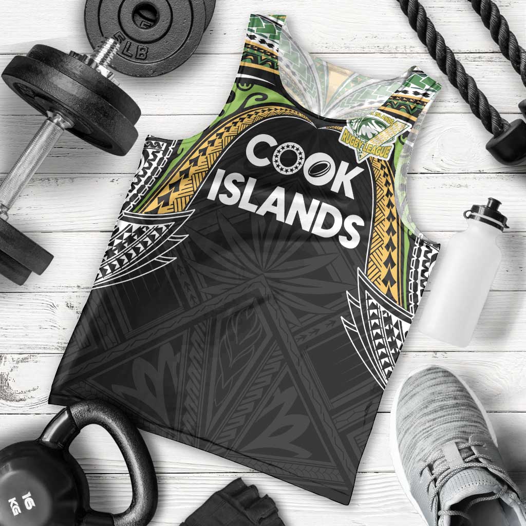 Custom Cook Islands Rugby League Men Tank Top Tatau Tribal Motifs-Black Color - Polynesian Pride