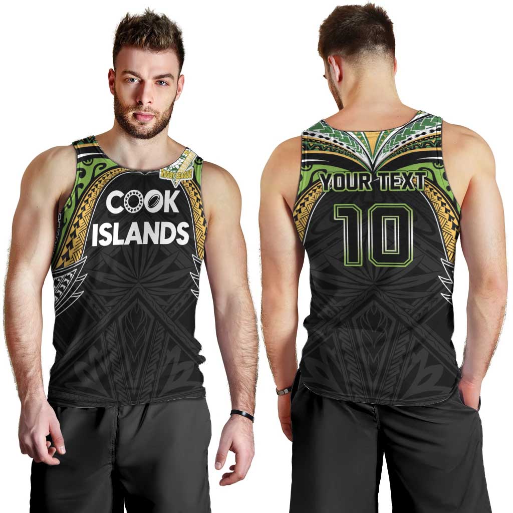 Custom Cook Islands Rugby League Men Tank Top Tatau Tribal Motifs-Black Color - Polynesian Pride