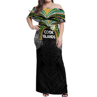 Custom Cook Islands Rugby League Off Shoulder Maxi Dress Tatau Tribal Motifs-Black Color LT03 Women Black - Polynesian Pride