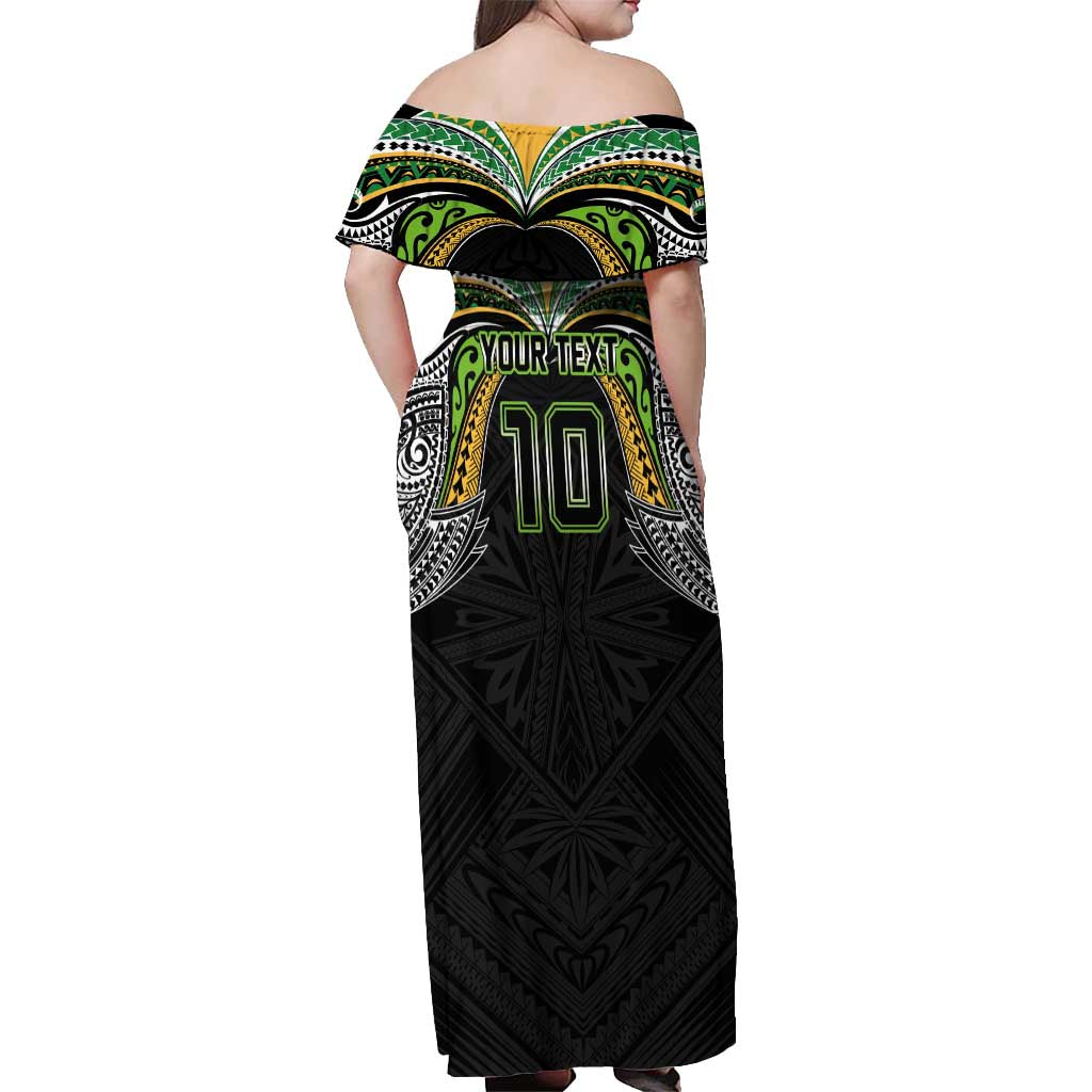 Custom Cook Islands Rugby League Off Shoulder Maxi Dress Tatau Tribal Motifs-Black Color LT03 - Polynesian Pride