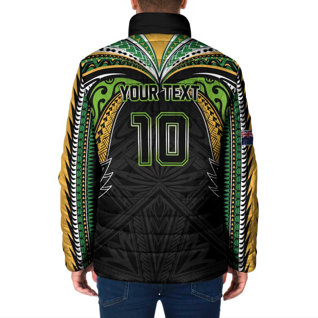 Custom Cook Islands Rugby League Padded Jacket Tatau Tribal Motifs-Black Color - Polynesian Pride