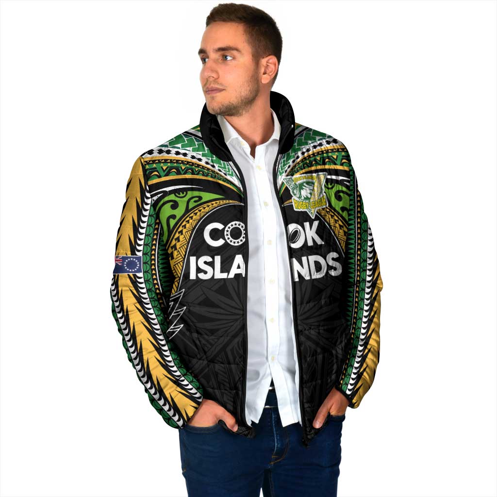 Custom Cook Islands Rugby League Padded Jacket Tatau Tribal Motifs-Black Color - Polynesian Pride