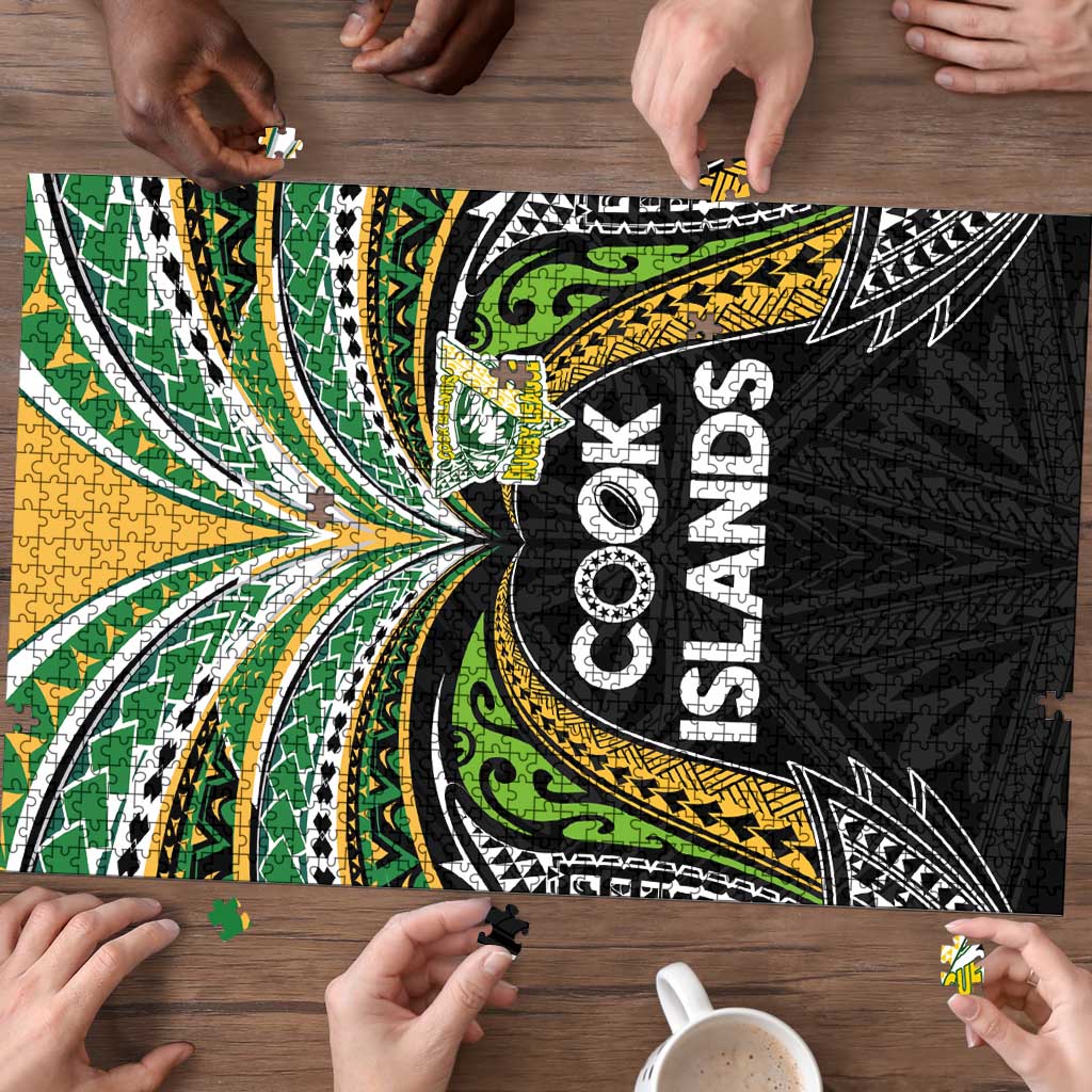 Cook Islands Rugby League Puzzle Tatau Tribal Motifs-Black Color - Polynesian Pride