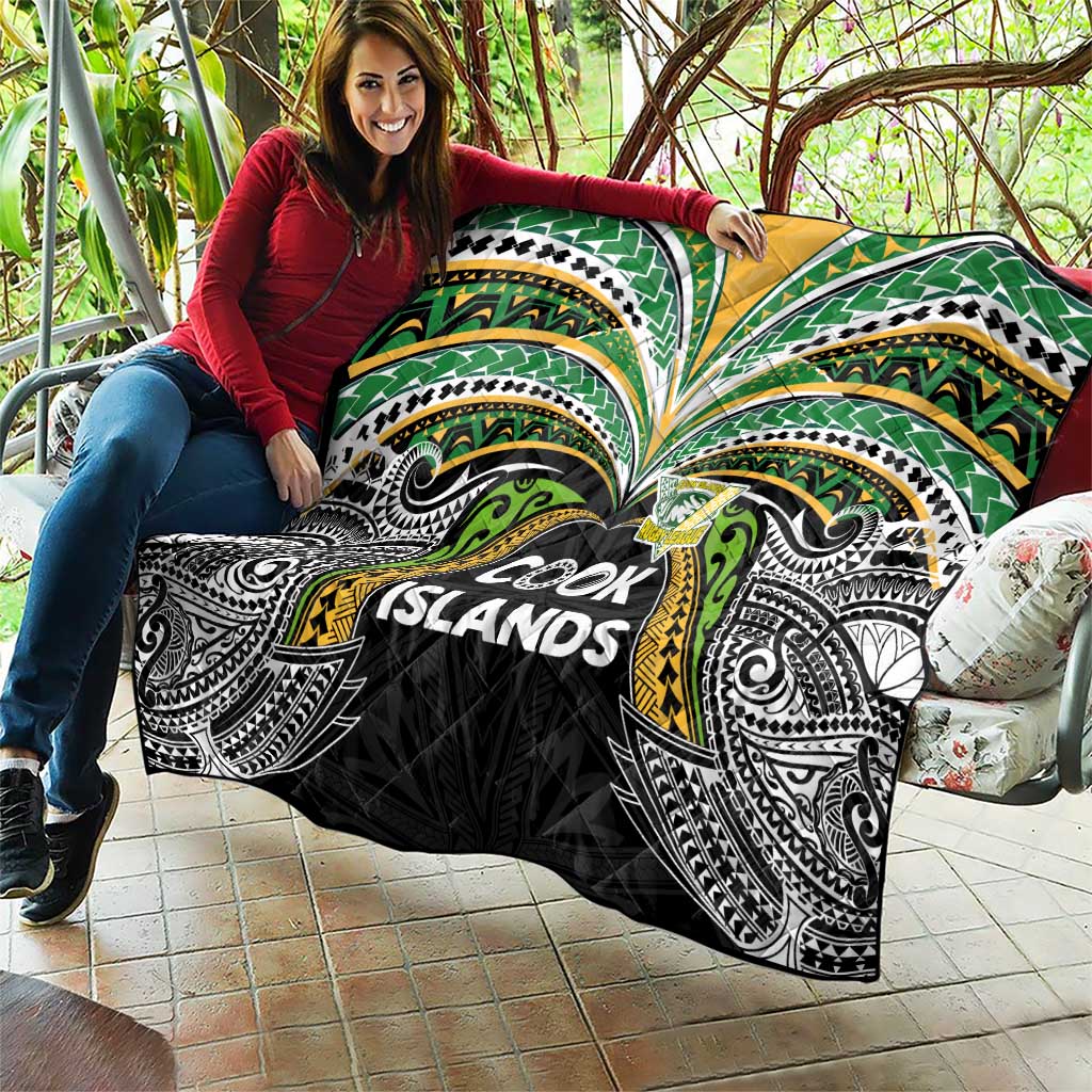 Cook Islands Rugby League Quilt Tatau Tribal Motifs-Black Color - Polynesian Pride