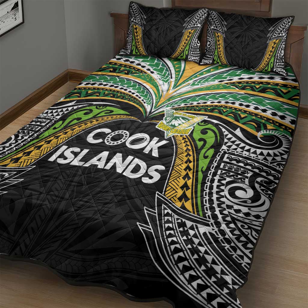 Cook Islands Rugby League Quilt Bed Set Tatau Tribal Motifs-Black Color - Polynesian Pride
