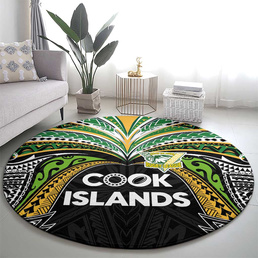 Cook Islands Rugby League Round Carpet Tatau Tribal Motifs-Black Color - Polynesian Pride