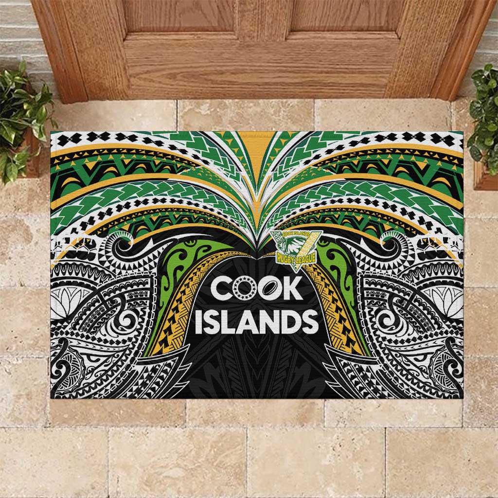 Cook Islands Rugby League Rubber Doormat Tatau Tribal Motifs-Black Color - Polynesian Pride