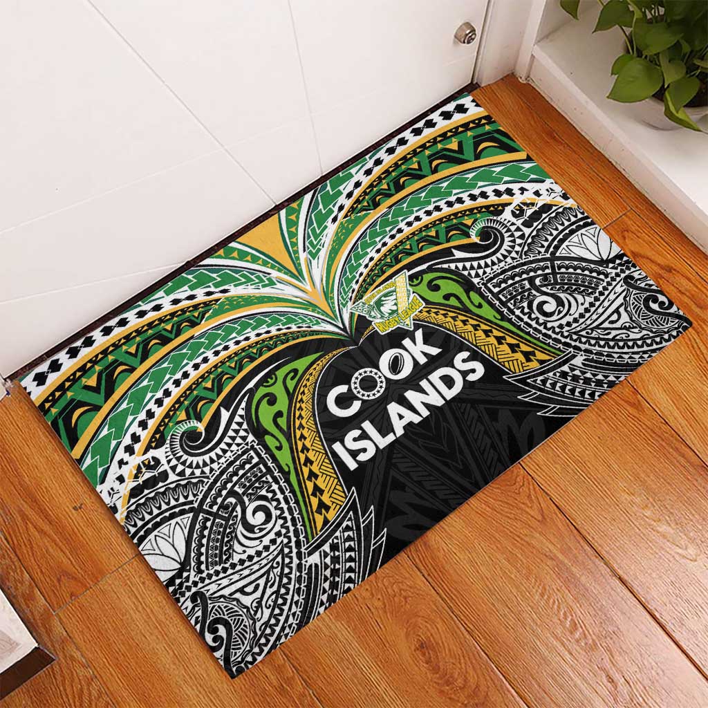 Cook Islands Rugby League Rubber Doormat Tatau Tribal Motifs-Black Color - Polynesian Pride