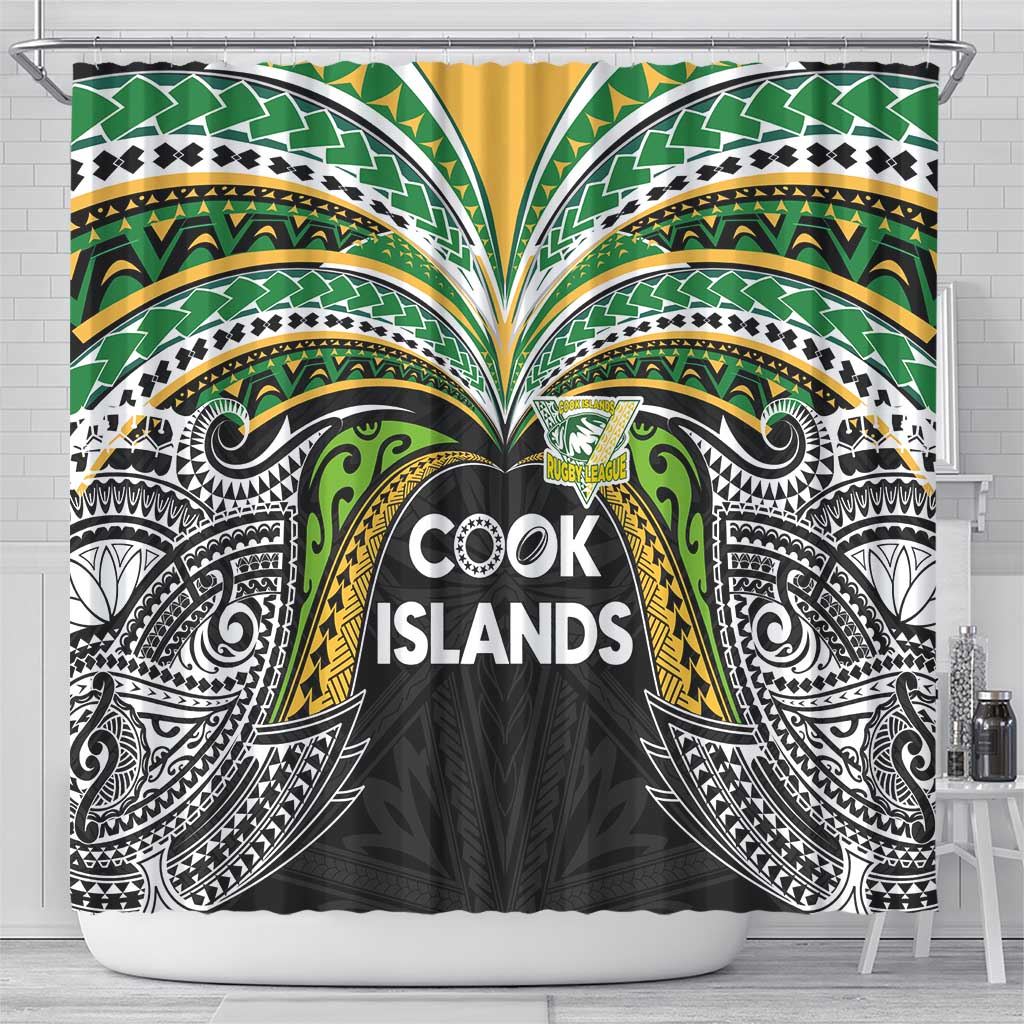 Cook Islands Rugby League Shower Curtain Tatau Tribal Motifs-Black Color - Polynesian Pride
