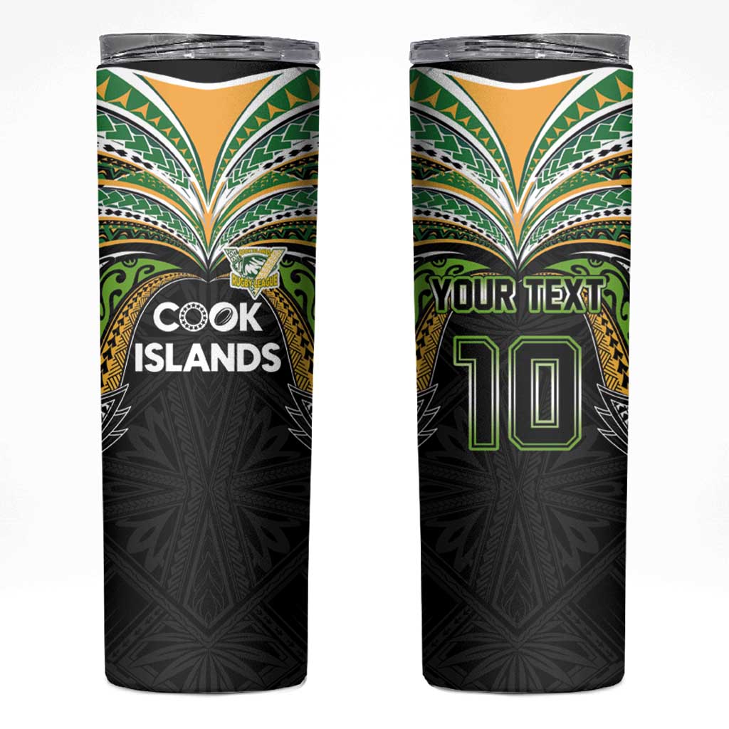 Custom Cook Islands Rugby League Skinny Tumbler Tatau Tribal Motifs-Black Color - Polynesian Pride