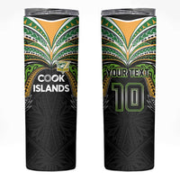 Custom Cook Islands Rugby League Skinny Tumbler Tatau Tribal Motifs-Black Color - Polynesian Pride