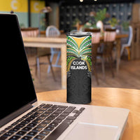 Custom Cook Islands Rugby League Skinny Tumbler Tatau Tribal Motifs-Black Color - Polynesian Pride