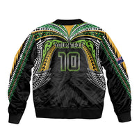 Custom Cook Islands Rugby League Sleeve Zip Bomber Jacket Tatau Tribal Motifs-Black Color - Polynesian Pride