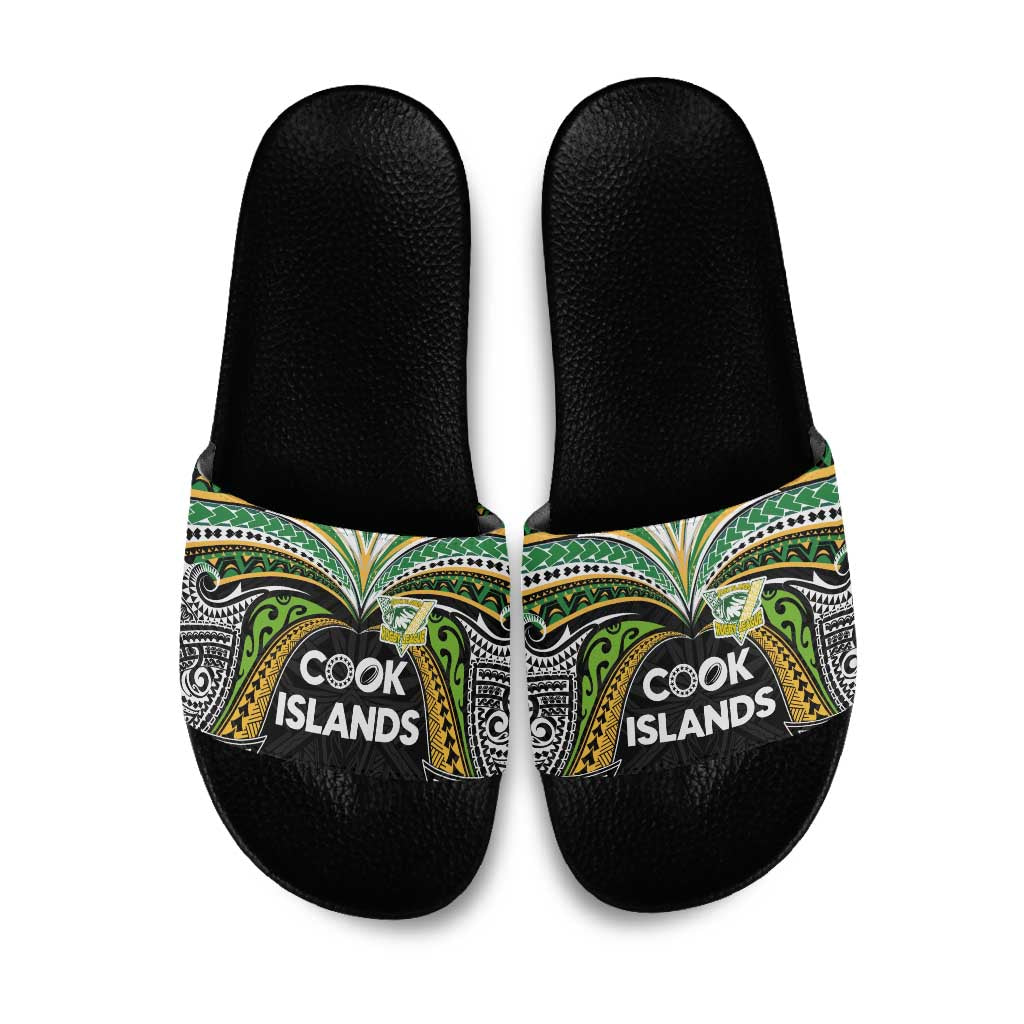 Cook Islands Rugby League Slide Sandals Tatau Tribal Motifs-Black Color - Polynesian Pride
