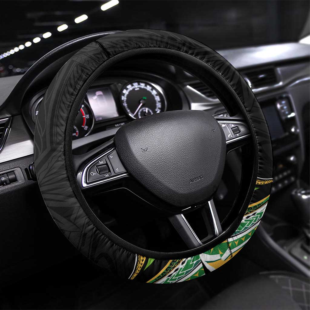 Cook Islands Rugby League Steering Wheel Cover Tatau Tribal Motifs-Black Color - Polynesian Pride