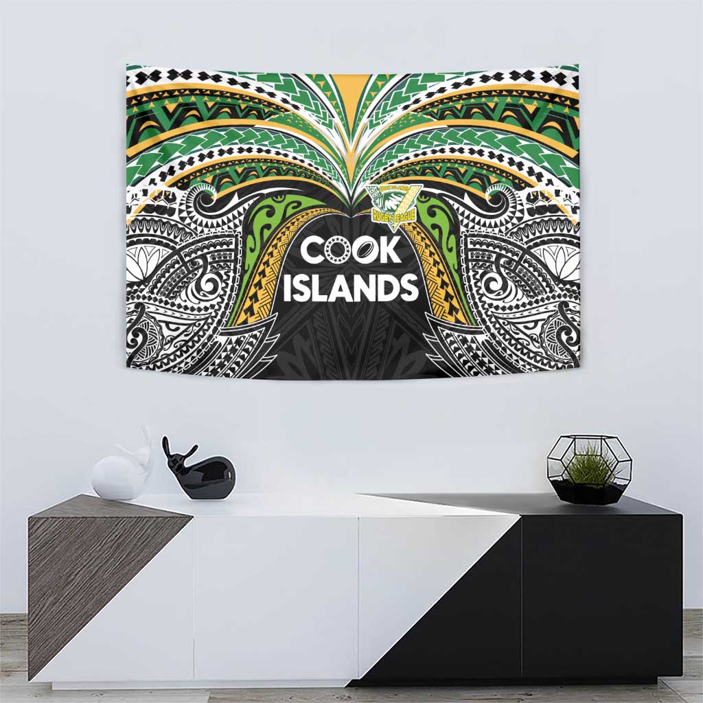 Cook Islands Rugby League Tapestry Tatau Tribal Motifs-Black Color - Polynesian Pride