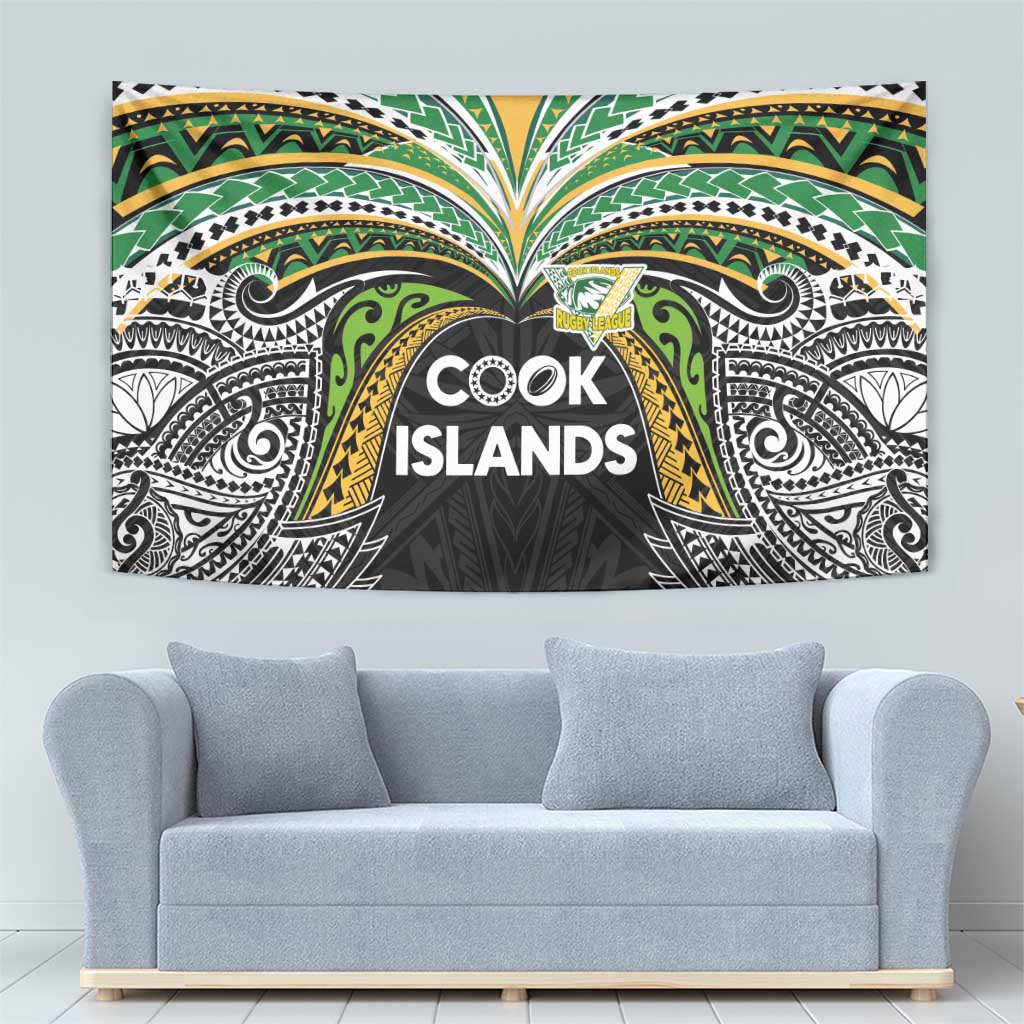 Cook Islands Rugby League Tapestry Tatau Tribal Motifs-Black Color - Polynesian Pride