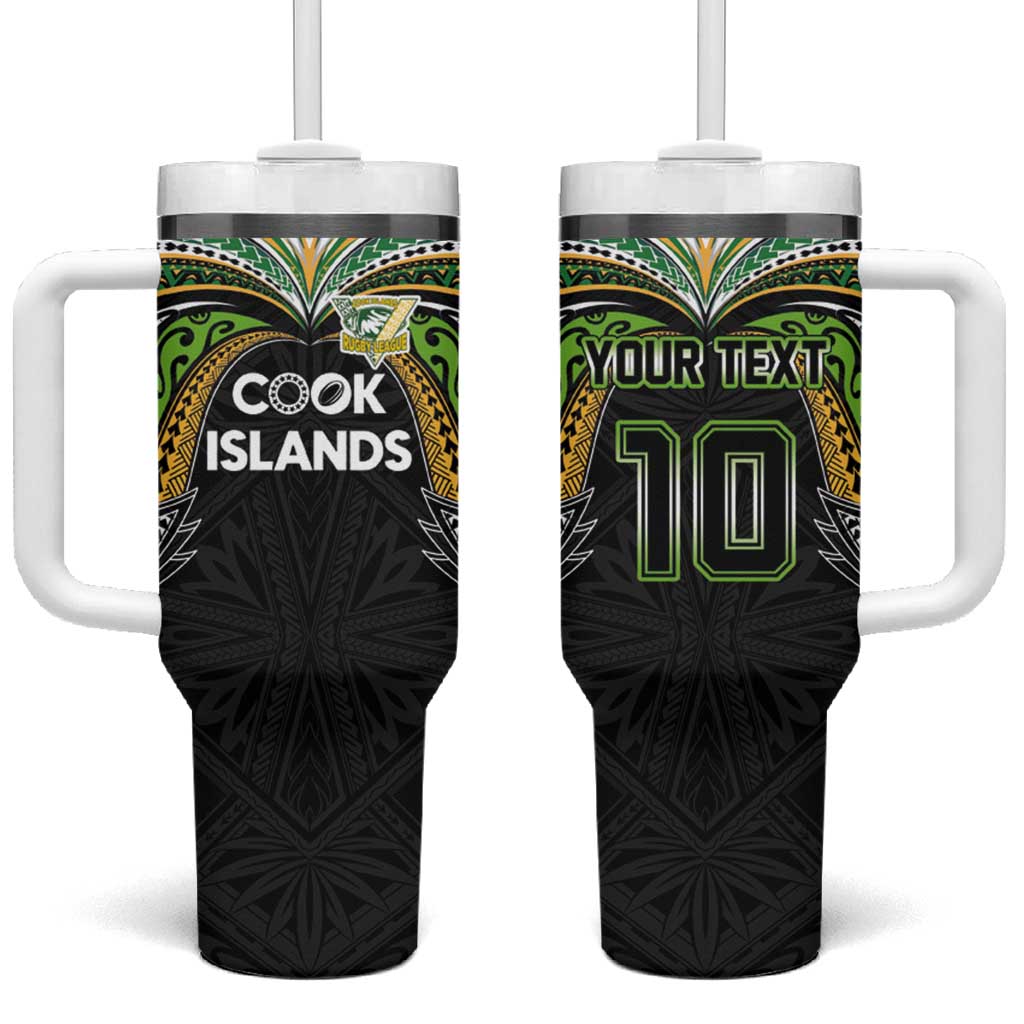 Custom Cook Islands Rugby League Tumbler With Handle Tatau Tribal Motifs-Black Color - Polynesian Pride