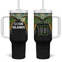 Custom Cook Islands Rugby League Tumbler With Handle Tatau Tribal Motifs-Black Color - Polynesian Pride