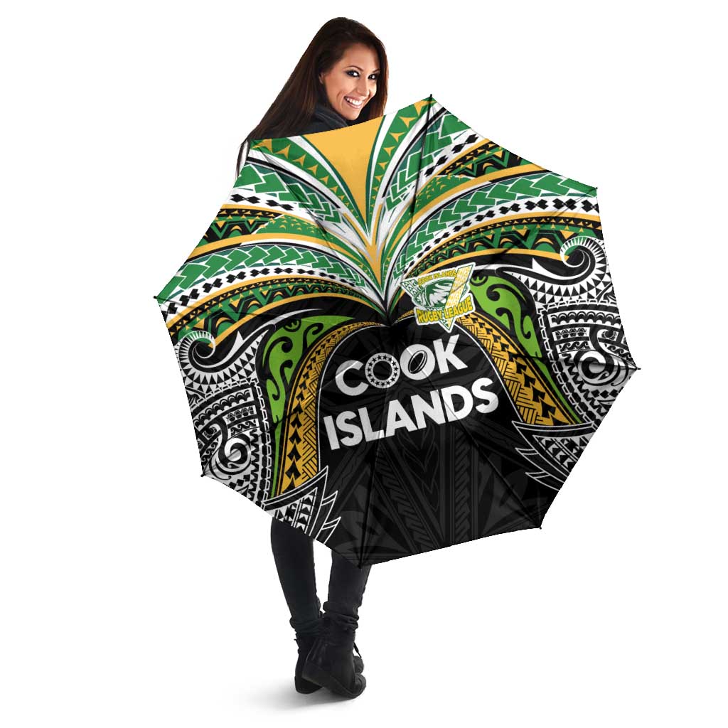 Cook Islands Rugby League Umbrella Tatau Tribal Motifs-Black Color - Polynesian Pride