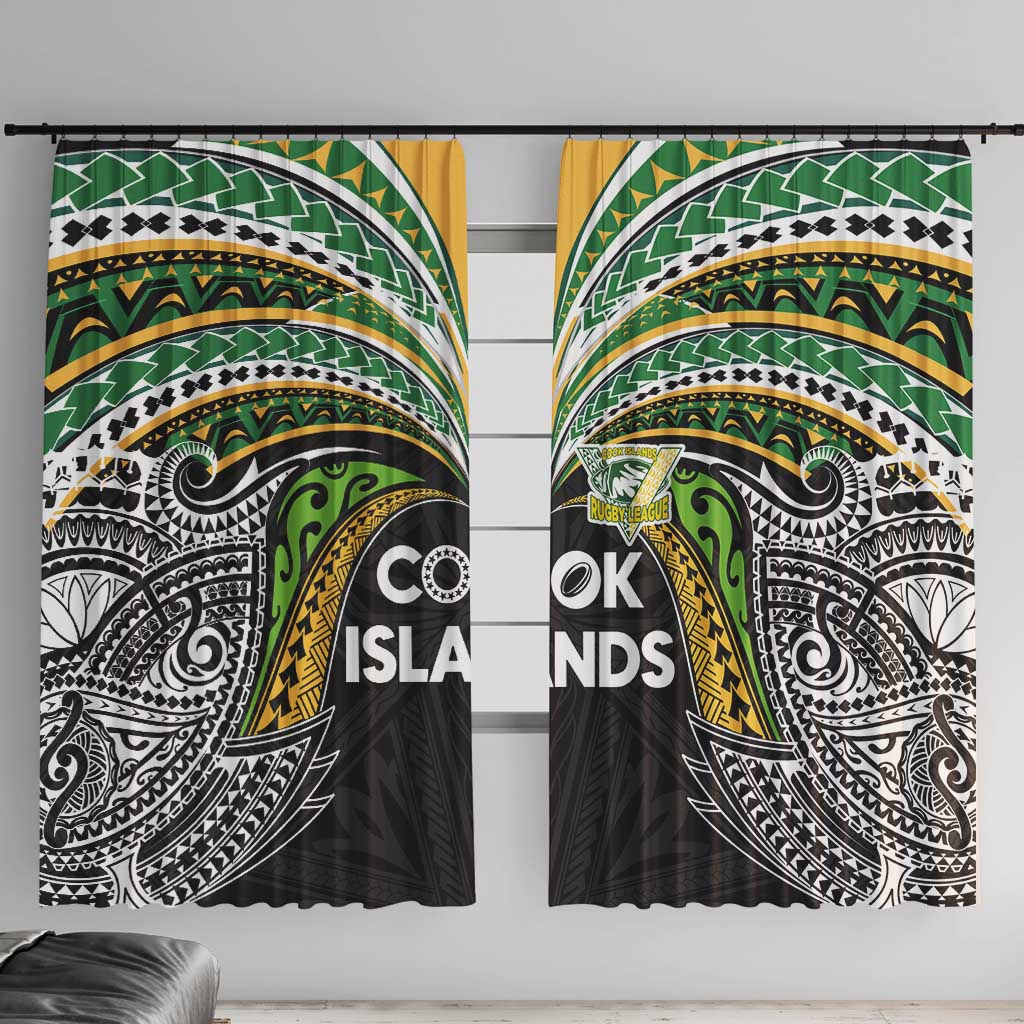 Cook Islands Rugby League Window Curtain Tatau Tribal Motifs-Black Color - Polynesian Pride