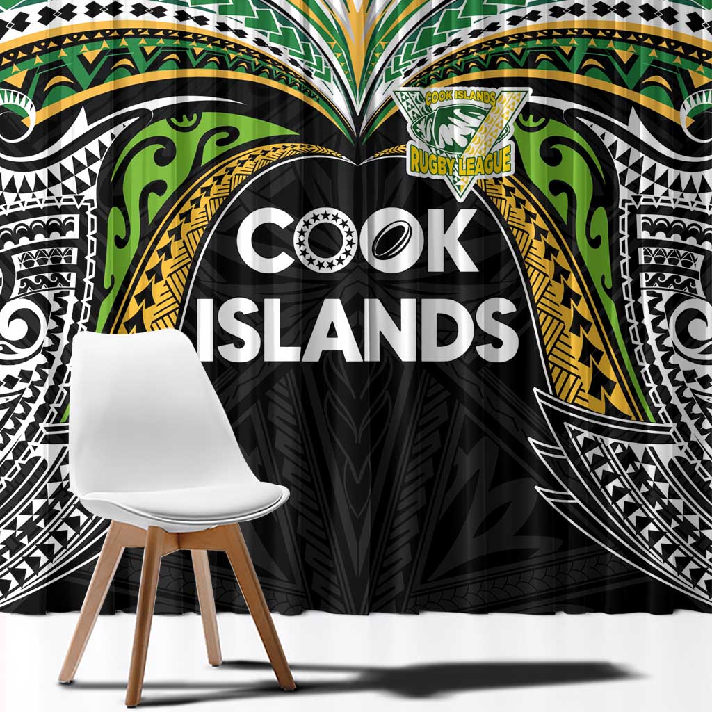 Cook Islands Rugby League Window Curtain Tatau Tribal Motifs-Black Color - Polynesian Pride