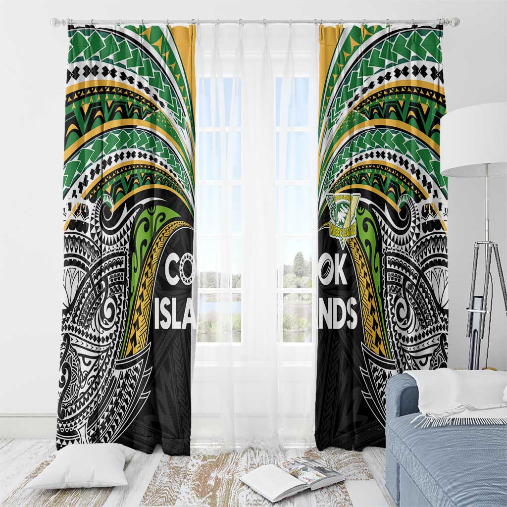 Cook Islands Rugby League Window Curtain Tatau Tribal Motifs-Black Color - Polynesian Pride