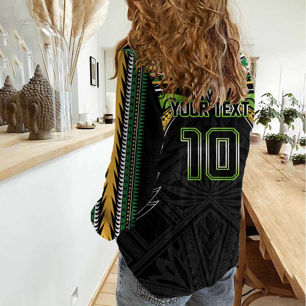 Custom Cook Islands Rugby League Women Casual Shirt Tatau Tribal Motifs-Black Color - Polynesian Pride