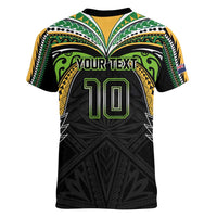 Custom Cook Islands Rugby League Women V-Neck T-Shirt Tatau Tribal Motifs-Black Color - Polynesian Pride