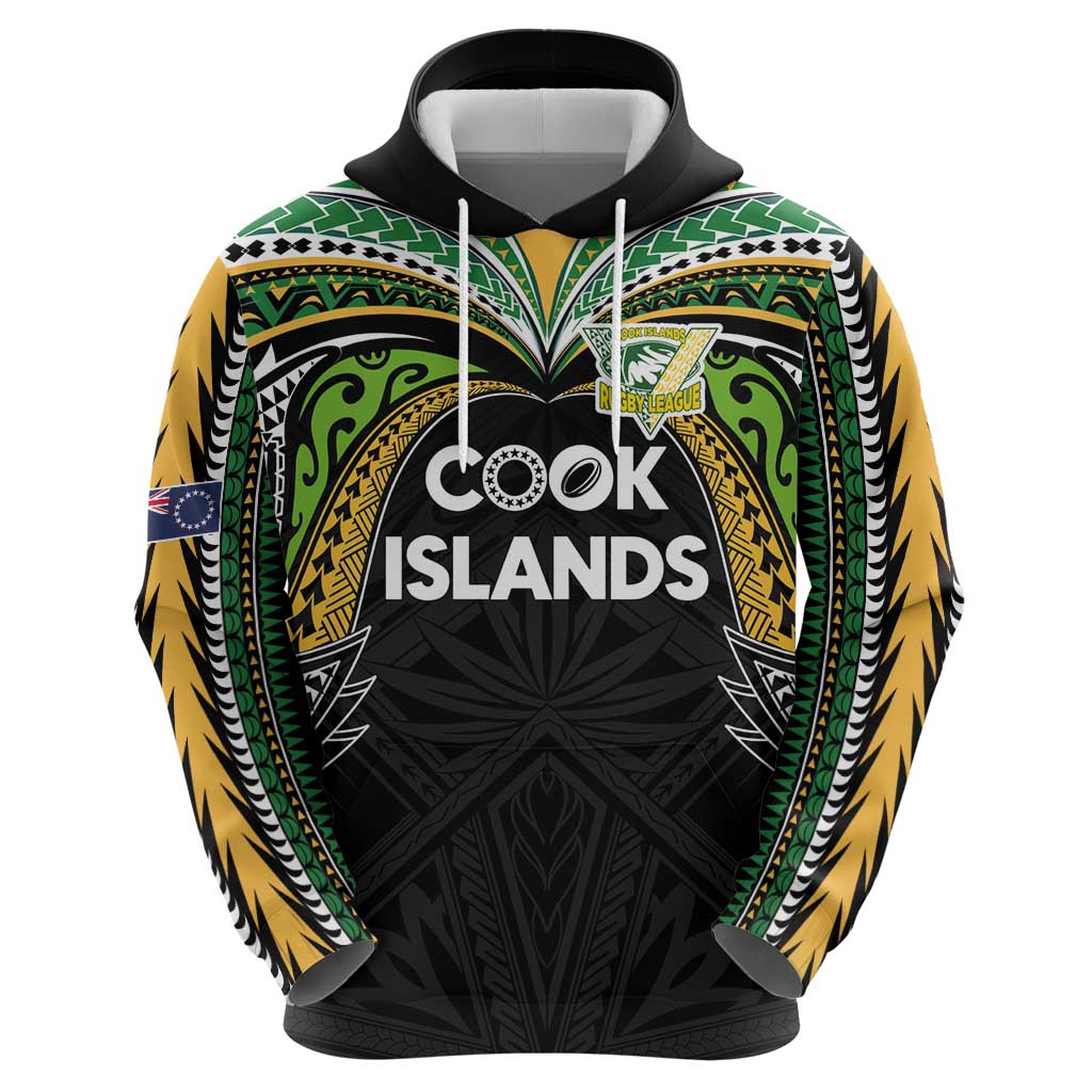 Custom Cook Islands Rugby League Zip Hoodie Tatau Tribal Motifs-Black Color - Polynesian Pride