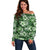 Hawaiian Quilt Pattern Off Shoulder Sweater Hibiscus and Tribal Element Vintage Green Vibe LT03 Women Green - Polynesian Pride