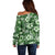 Hawaiian Quilt Pattern Off Shoulder Sweater Hibiscus and Tribal Element Vintage Green Vibe LT03 - Polynesian Pride