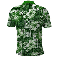 Hawaiian Quilt Pattern Polo Shirt Hibiscus and Tribal Element Vintage Green Vibe LT03 - Polynesian Pride