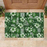 Hawaiian Quilt Pattern Rubber Doormat Hibiscus and Tribal Element Vintage Green Vibe LT03 - Polynesian Pride
