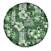 Hawaiian Quilt Pattern Spare Tire Cover Hibiscus and Tribal Element Vintage Green Vibe LT03 - Polynesian Pride