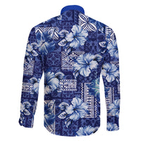 Hawaiian Quilt Pattern Family Matching Short Sleeve Bodycon Dress and Hawaiian Shirt Hibiscus and Tribal Element Vintage Blue Vibe LT03 - Polynesian Pride