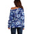 Hawaiian Quilt Pattern Off Shoulder Sweater Hibiscus and Tribal Element Vintage Blue Vibe LT03 - Polynesian Pride