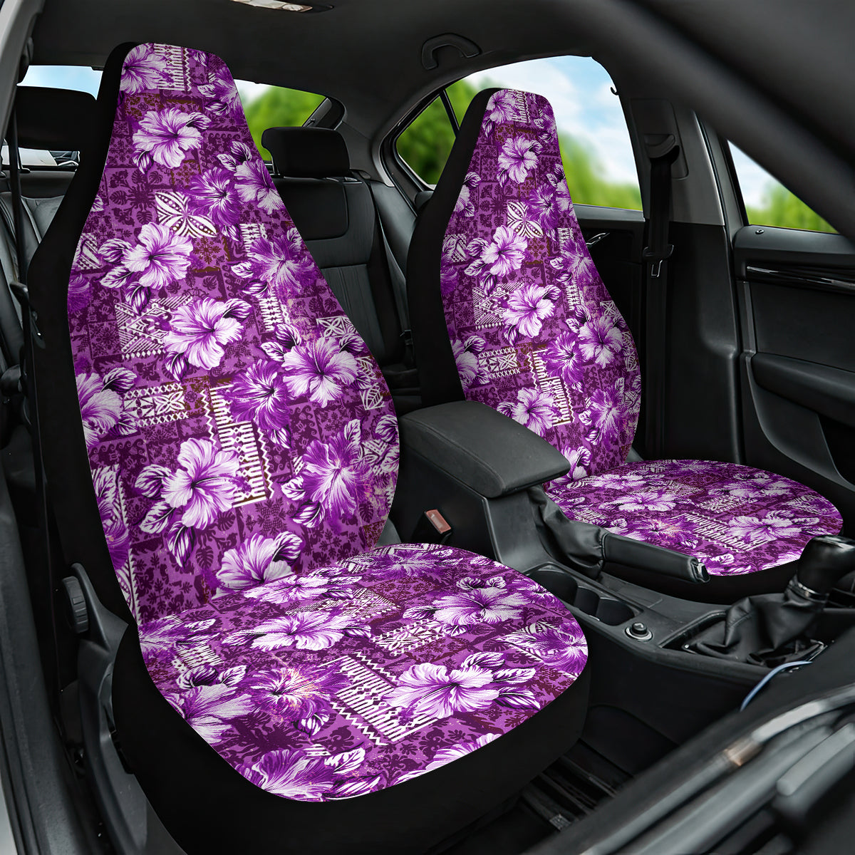 Hawaiian Quilt Pattern Car Seat Cover Hibiscus and Tribal Element Vintage Purple Vibe LT03 One Size Purple - Polynesian Pride