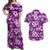 Hawaiian Quilt Pattern Couples Matching Off Shoulder Maxi Dress and Hawaiian Shirt Hibiscus and Tribal Element Vintage Purple Vibe LT03 Purple - Polynesian Pride